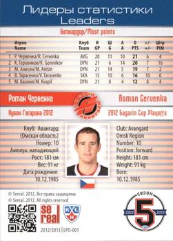 2012-13 Sereal KHL Basic Series - Leaders - Playoffs #LPO-001 Roman Cervenka Back
