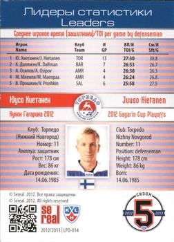 2012-13 Sereal KHL Basic Series - Leaders - Playoffs #LPO-014 Juuso Hietanen Back