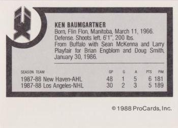 1988-89 ProCards New Haven Nighthawks (AHL) #NNO Ken Baumgartner Back