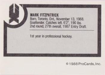 1988-89 ProCards New Haven Nighthawks (AHL) #NNO Mark Fitzpatrick Back