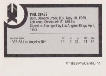 1988-89 ProCards New Haven Nighthawks (AHL) #NNO Phil Sykes Back