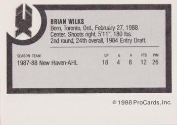 1988-89 ProCards New Haven Nighthawks (AHL) #NNO Brian Wilks Back