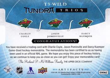 2015-16 Upper Deck Artifacts - Tundra Trios Blue #T3-WILD Charlie Coyle / Jason Pominville / Darcy Kuemper Back