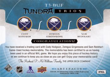 2015-16 Upper Deck Artifacts - Tundra Trios Blue #T3-BUF Cody Hodgson / Zemgus Girgensons / Sam Reinhart Back