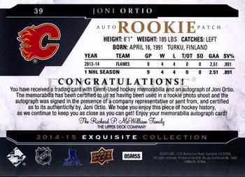 2014-15 Upper Deck The Cup - Exquisite Collection #39 Joni Ortio Back