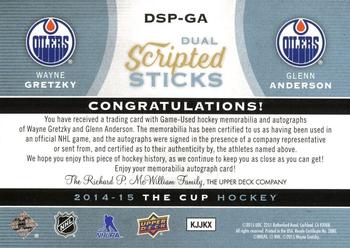 2014-15 Upper Deck The Cup - Scripted Sticks Dual #DSP-GA Wayne Gretzky / Glenn Anderson Back