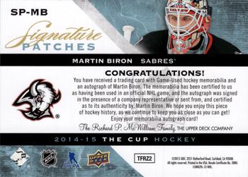 2014-15 Upper Deck The Cup - Signature Patches #SP-MB Martin Biron Back