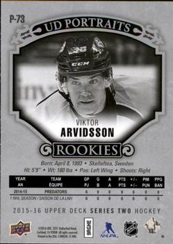 2015-16 Upper Deck - UD Portraits #P-73 Viktor Arvidsson Back