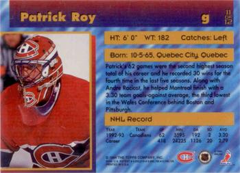 1993-94 Stadium Club - Finest Members Only #11 Patrick Roy Back