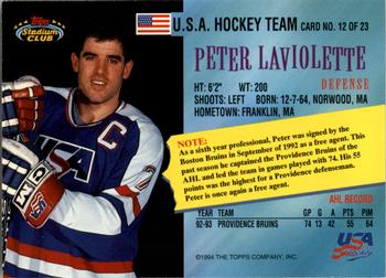 1993-94 Stadium Club - Team USA Members Only #12 Peter Laviolette Back