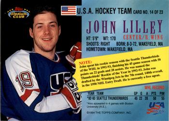 1993-94 Stadium Club - Team USA Members Only #14 John Lilley Back