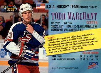 1993-94 Stadium Club - Team USA Members Only #15 Todd Marchant Back