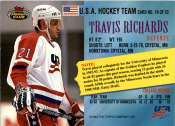 1993-94 Stadium Club - Team USA Members Only #18 Travis Richards Back