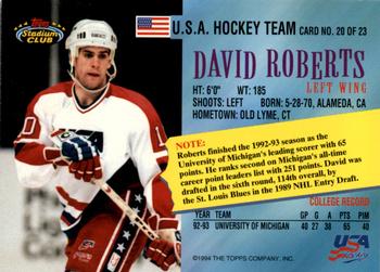 1993-94 Stadium Club - Team USA Members Only #20 David Roberts Back