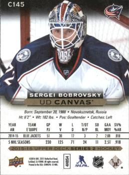 2015-16 Upper Deck - UD Canvas #C145 Sergei Bobrovsky Back