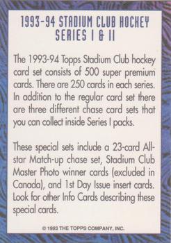 1993-94 Stadium Club - Info Cards #NNO Info Card: 1993-94 Stadium Club Hockey Series I & II Back