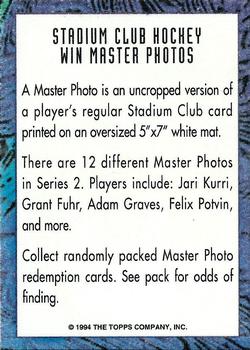 1993-94 Stadium Club - Info Cards #NNO Info Card: Stadium Club Hockey Win Master Photos Back