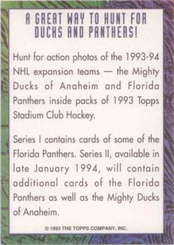 1993-94 Stadium Club - Info Cards #NNO Info Card: A Great Way to Hunt for Ducks and Panthers! Back