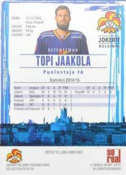 2015-16 Sereal Jokerit Helsinki #JOK-HOM-007 Topi Jaakola Back