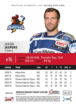 2015-16 Playercards Basic Serie 1 (DEL) #DEL-103 Jason Jaspers Back