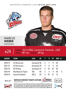 2015-16 Playercards Basic Serie 1 (DEL) #DEL-202 Marcus Weber Back