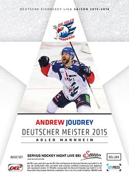 2015-16 Playercards Basic Serie 1 (DEL) #DEL-284 Andrew Joudrey Back