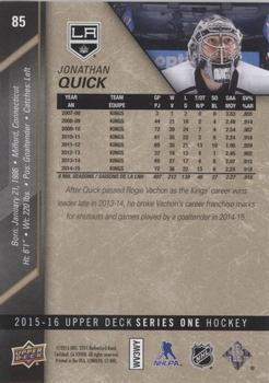 2015-16 Upper Deck - UD Exclusives #85 Jonathan Quick Back
