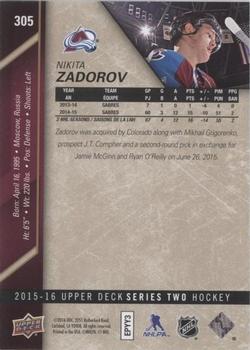 2015-16 Upper Deck - UD Exclusives #305 Nikita Zadorov Back
