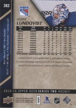 2015-16 Upper Deck - UD Exclusives #382 Henrik Lundqvist Back