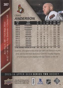 2015-16 Upper Deck - UD Exclusives #387 Craig Anderson Back