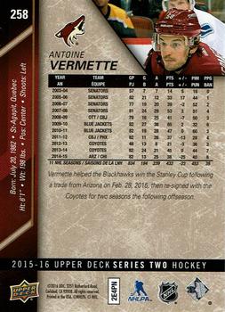 2015-16 Upper Deck - UD High Gloss #258 Antoine Vermette Back