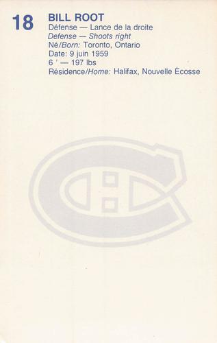 1982-83 Montreal Canadiens Postcards #NNO Bill Root Back