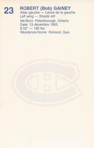 1982-83 Montreal Canadiens Postcards #NNO Bob Gainey Back