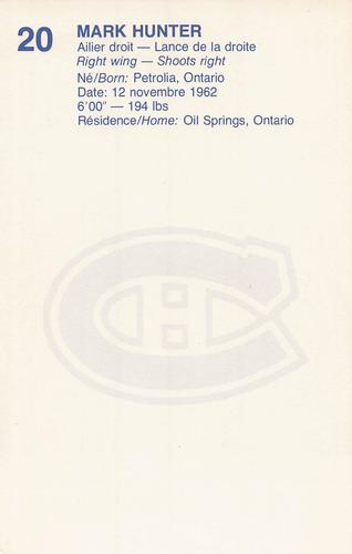 1982-83 Montreal Canadiens Postcards #NNO Mark Hunter Back