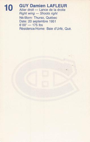 1982-83 Montreal Canadiens Postcards #NNO Guy Lafleur Back