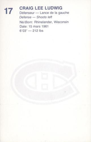 1982-83 Montreal Canadiens Postcards #NNO Craig Ludwig Back