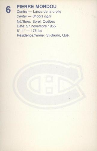 1982-83 Montreal Canadiens Postcards #NNO Pierre Mondou Back