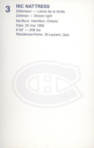 1982-83 Montreal Canadiens Postcards #NNO Ric Nattress Back
