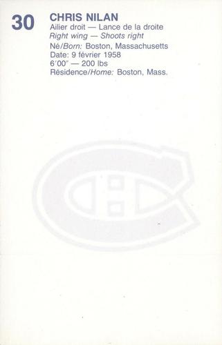 1982-83 Montreal Canadiens Postcards #NNO Chris Nilan Back