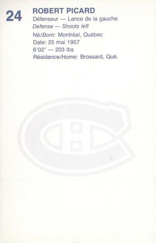 1982-83 Montreal Canadiens Postcards #NNO Robert Picard Back