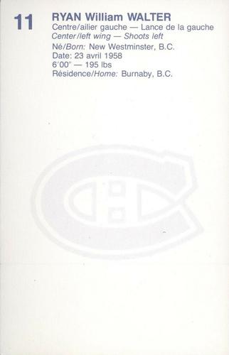 1982-83 Montreal Canadiens Postcards #NNO Ryan Walter Back