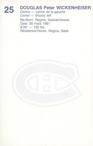 1982-83 Montreal Canadiens Postcards #NNO Doug Wickenheiser Back