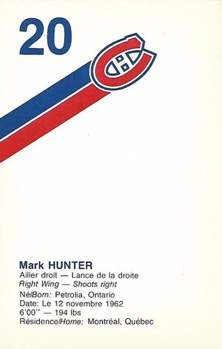 1983-84 Montreal Canadiens #NNO Mark Hunter Back