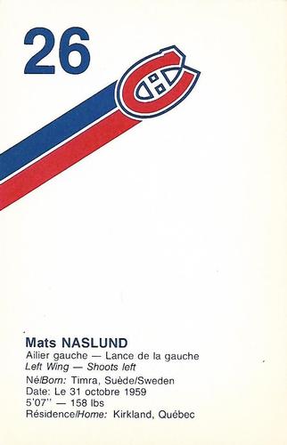 1983-84 Montreal Canadiens #NNO Mats Naslund Back