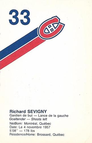 1983-84 Montreal Canadiens #NNO Richard Sevigny Back