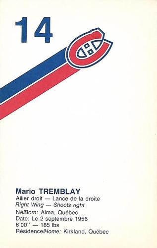 1983-84 Montreal Canadiens #NNO Mario Tremblay Back