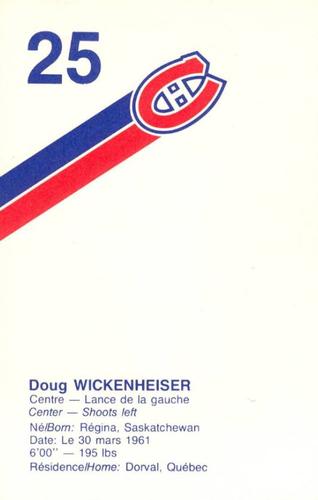 1983-84 Montreal Canadiens #NNO Doug Wickenheiser Back