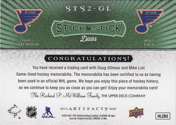 2015-16 Upper Deck Artifacts - Stick to Stick Duos Green #STS2-GL Doug Gilmour / Mike Liut Back