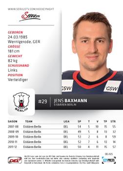 2012-13 Playercards (DEL) #DEL-025 Jens Baxmann Back