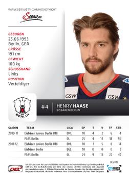 2012-13 Playercards (DEL) #DEL-028 Henry Haase Back